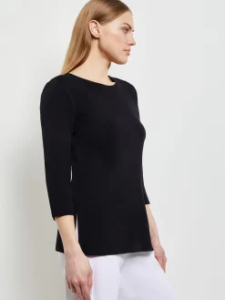 Tops & Tees|Misook 3/4 Sleeve Knit Tunic - Long Sleeve Tunic | Black
