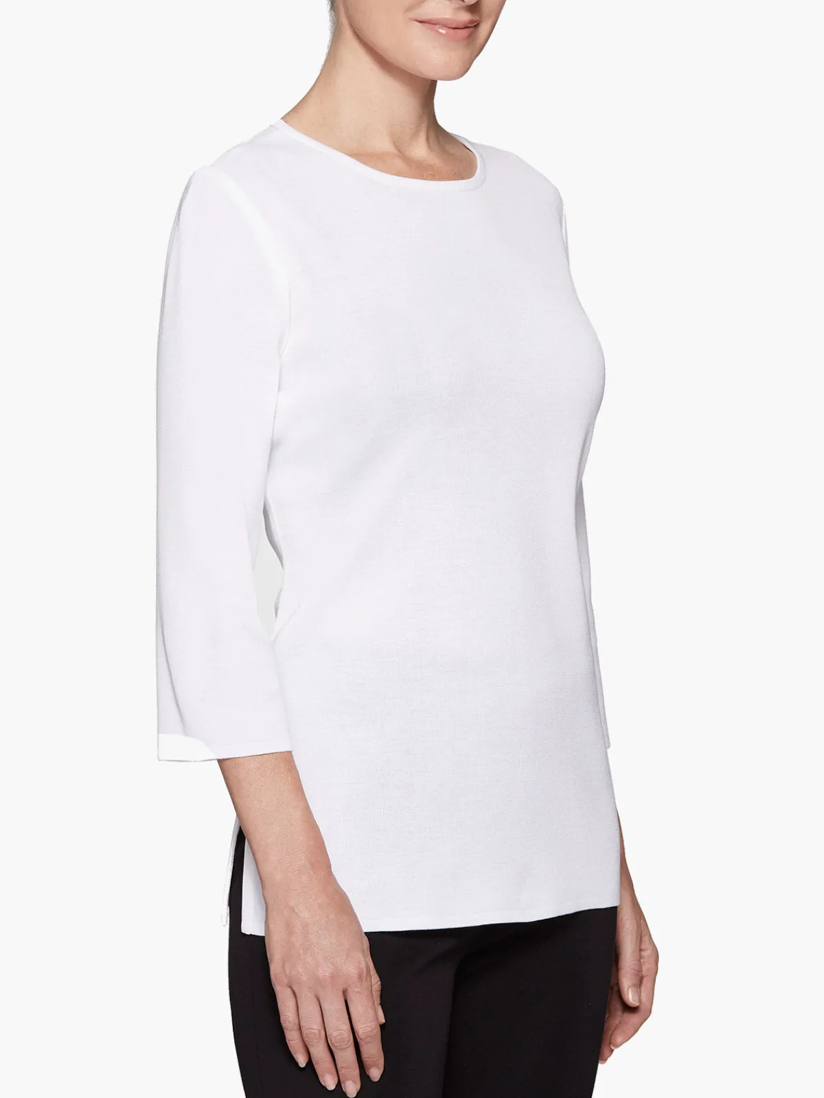 Tops & Tees|Misook 3/4 Sleeve Knit Tunic - Knit Top | White