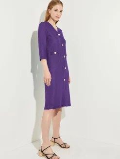 Dresses|Misook A-Line Button Detail Textured Knit Dress PlumRoyale