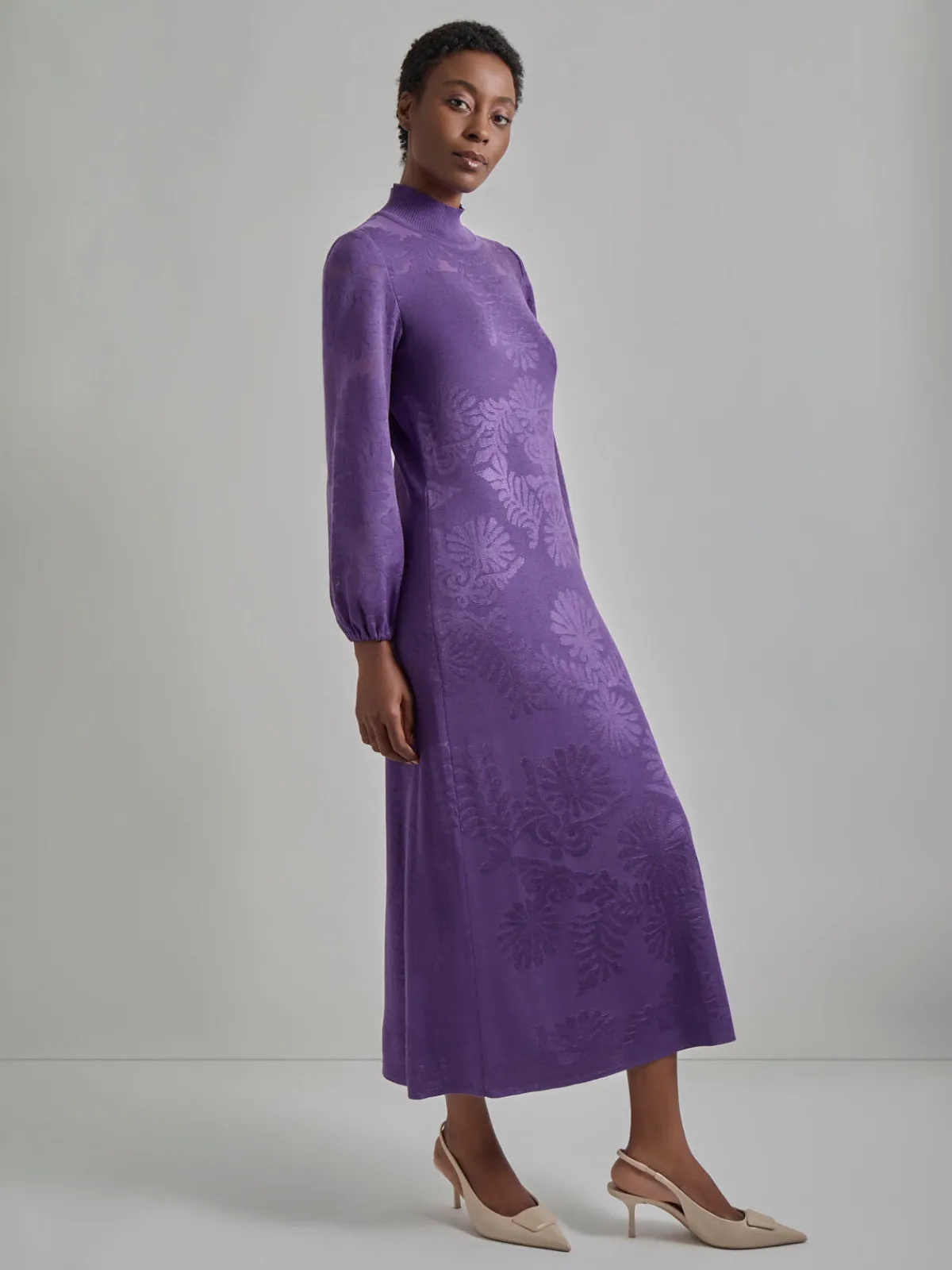 Dresses|Misook A-Line Jacquard Knit Maxi Dress PlumRoyale