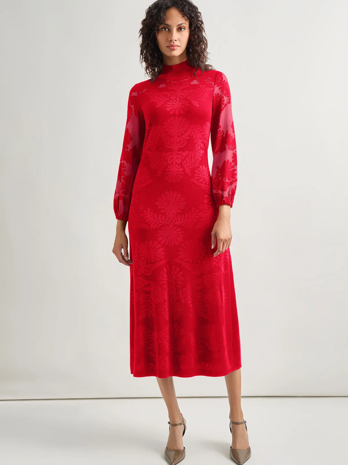 Dresses|Misook A-Line Jacquard Knit Maxi Dress Rouge
