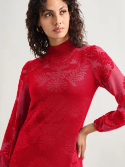 Dresses|Misook A-Line Jacquard Knit Maxi Dress Rouge