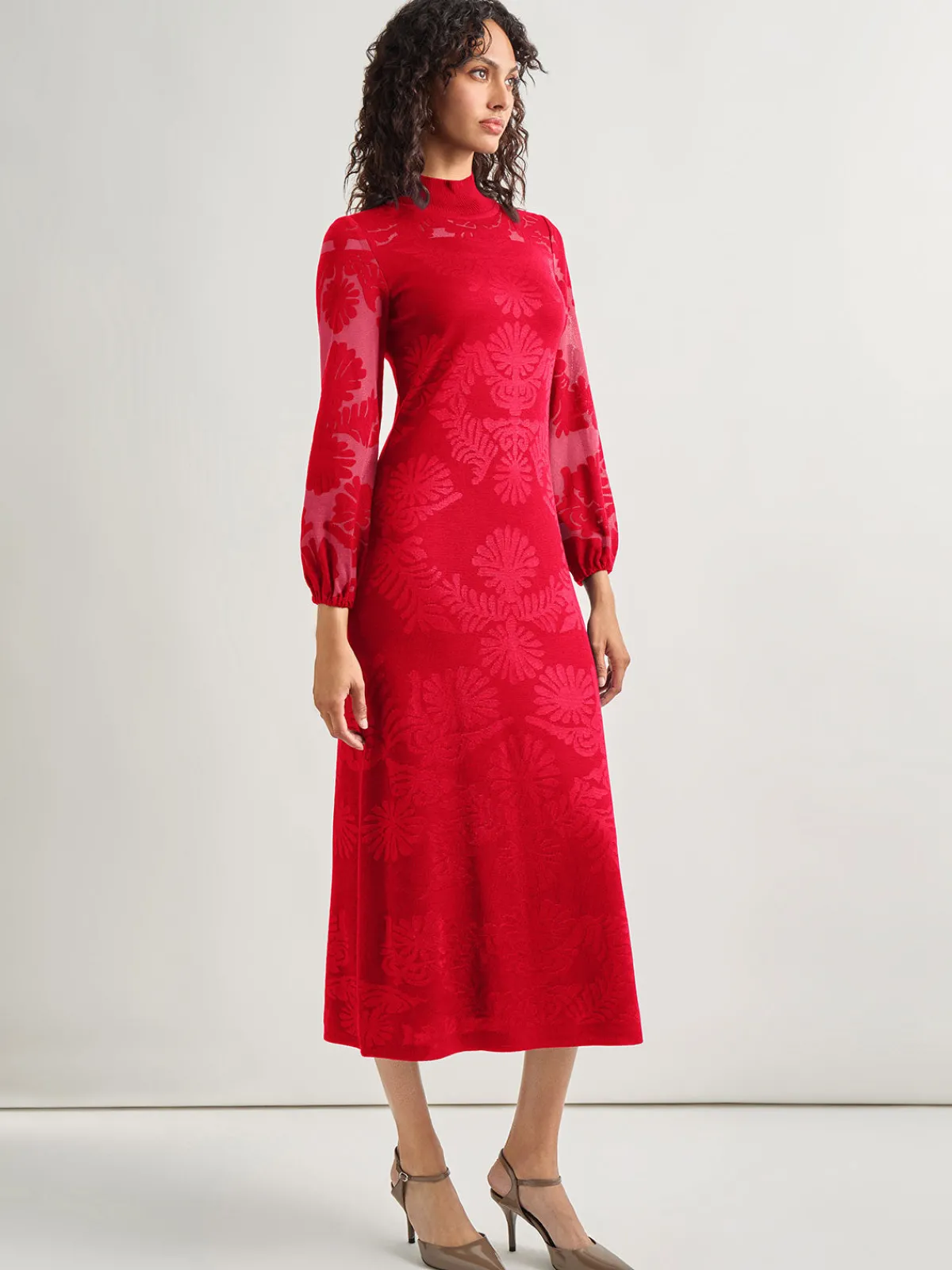 Dresses|Misook A-Line Jacquard Knit Maxi Dress Rouge