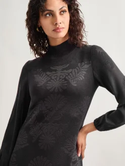 Dresses|Misook A-Line Jacquard Knit Maxi Dress Black
