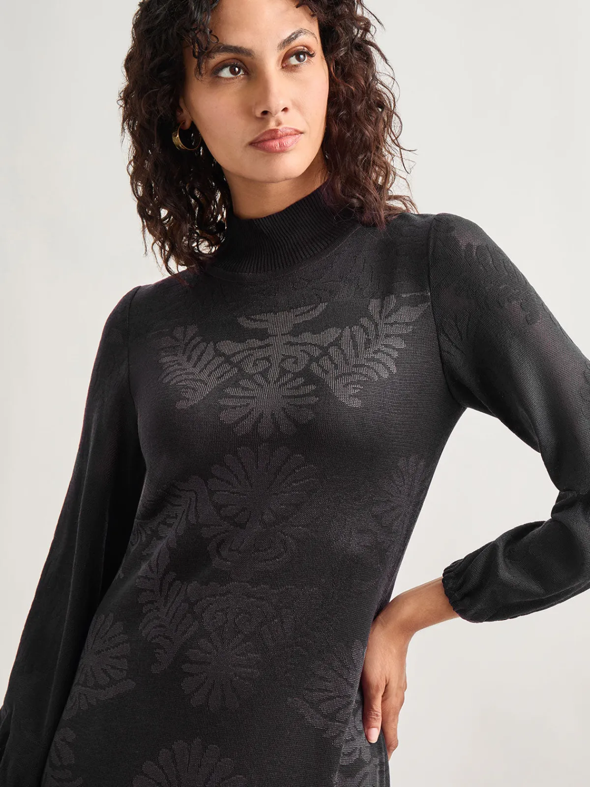 Dresses|Misook A-Line Jacquard Knit Maxi Dress Black