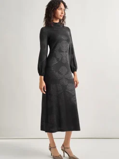 Dresses|Misook A-Line Jacquard Knit Maxi Dress Black