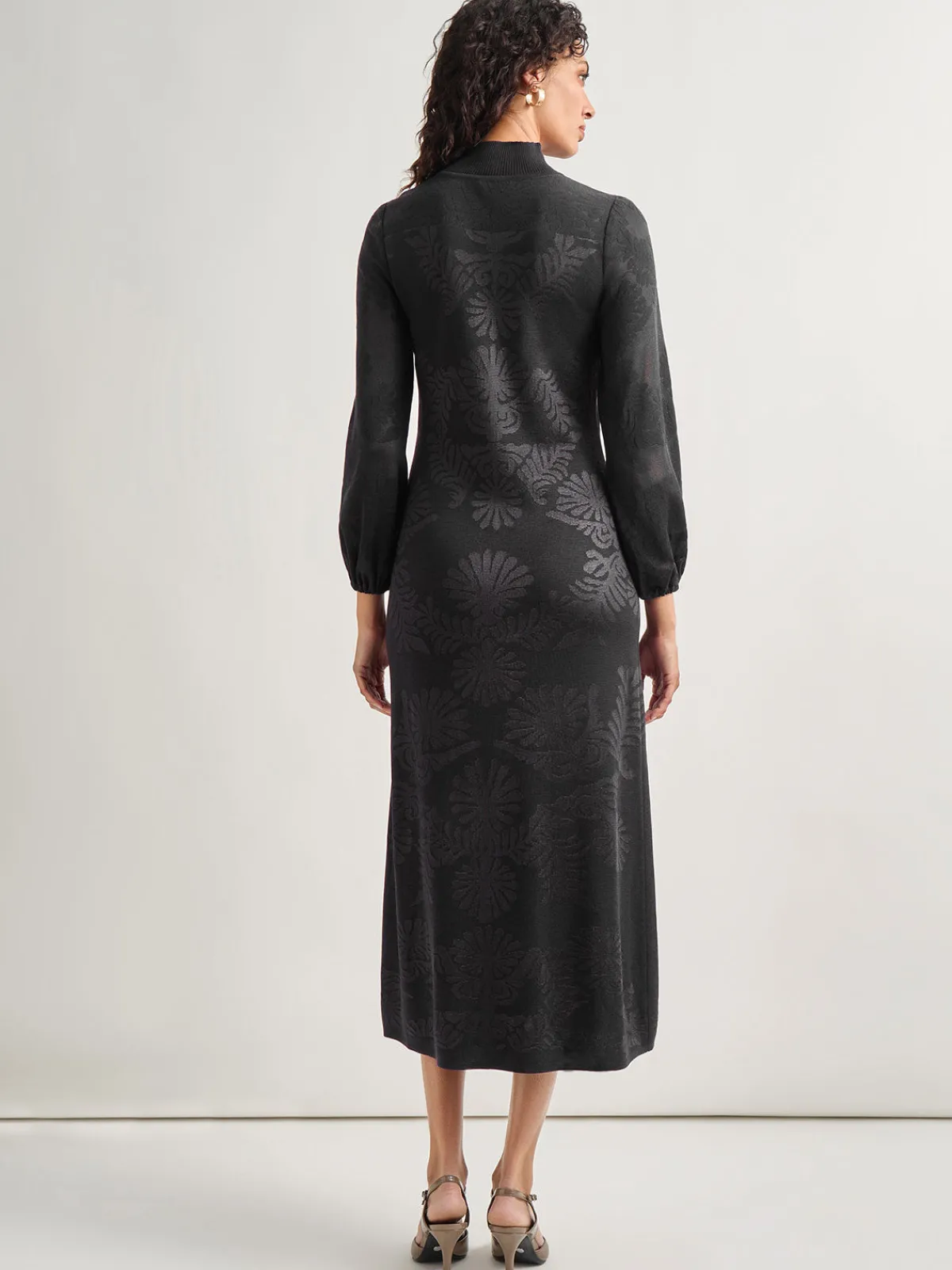 Dresses|Misook A-Line Jacquard Knit Maxi Dress Black