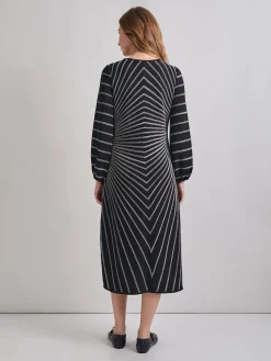 Dresses|Misook A-Line Melange Striped Soft Knit Midi Dress Black/NewIvory
