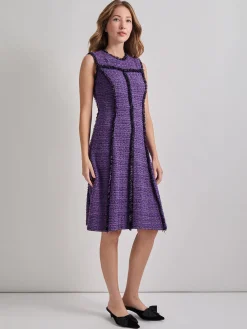Dresses|Misook A-Line Princess Seam Fringe Trim Knit Dress PlumRoyale/Black