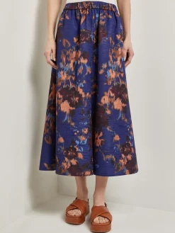 Skirts|Misook A-Line Printed Woven Maxi Skirt StarryNightBlue/Sangria/Goldenwood/CornflowerBlue/Parchment