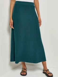 Skirts|Misook A-Line Textural Stripe Cashmere Midi Skirt MarineTeal