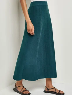 Skirts|Misook A-Line Textural Stripe Cashmere Midi Skirt MarineTeal