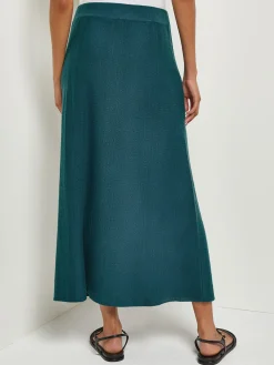 Skirts|Misook A-Line Textural Stripe Cashmere Midi Skirt MarineTeal