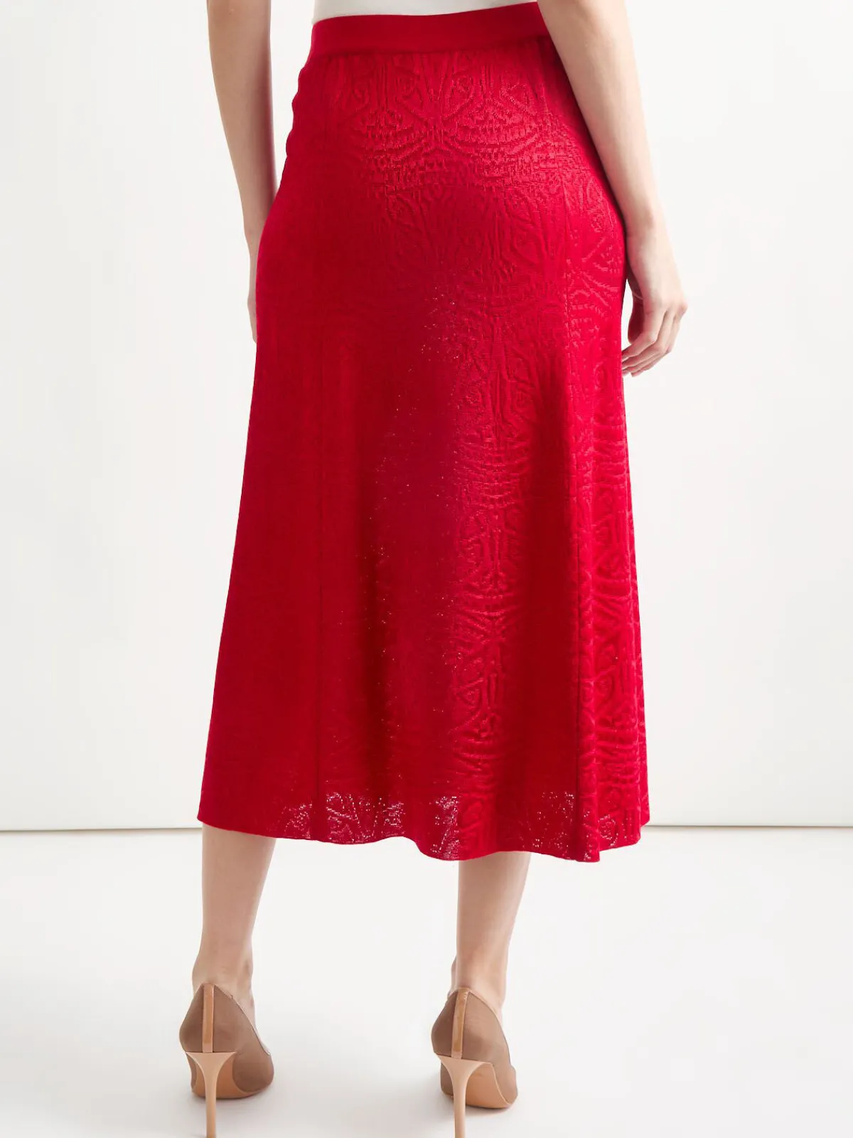 Skirts|Misook A-Line Tonal Patterned Knit Midi Skirt Rouge