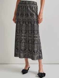 Skirts|Misook A-Line Two-Tone Jacquard Knit Maxi Skirt Black/Mink