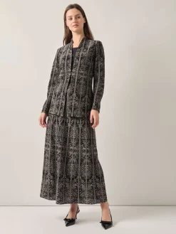 Skirts|Misook A-Line Two-Tone Jacquard Knit Maxi Skirt Black/Mink