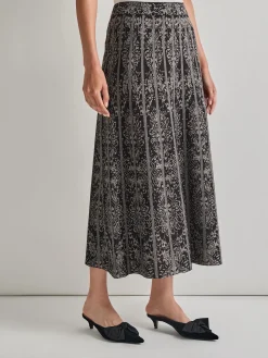 Skirts|Misook A-Line Two-Tone Jacquard Knit Maxi Skirt Black/Mink