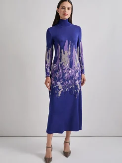 Dresses|Misook A-Line Watercolor Soft Knit Maxi Dress StarryNightBlue/PlumRoyale/Mink/NewIvory/Black