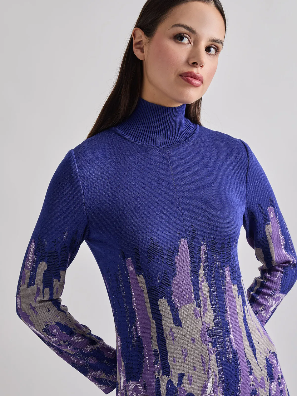 Dresses|Misook A-Line Watercolor Soft Knit Maxi Dress StarryNightBlue/PlumRoyale/Mink/NewIvory/Black