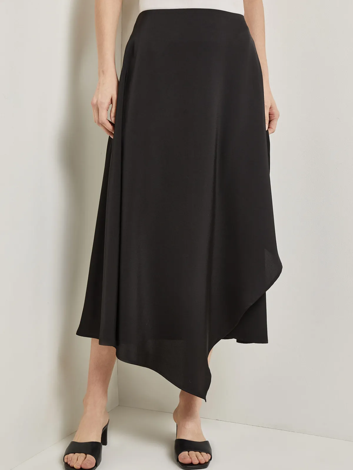 Skirts|Misook Asymmetrical Charmeuse Maxi Skirt Black