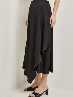 Skirts|Misook Asymmetrical Charmeuse Maxi Skirt Black