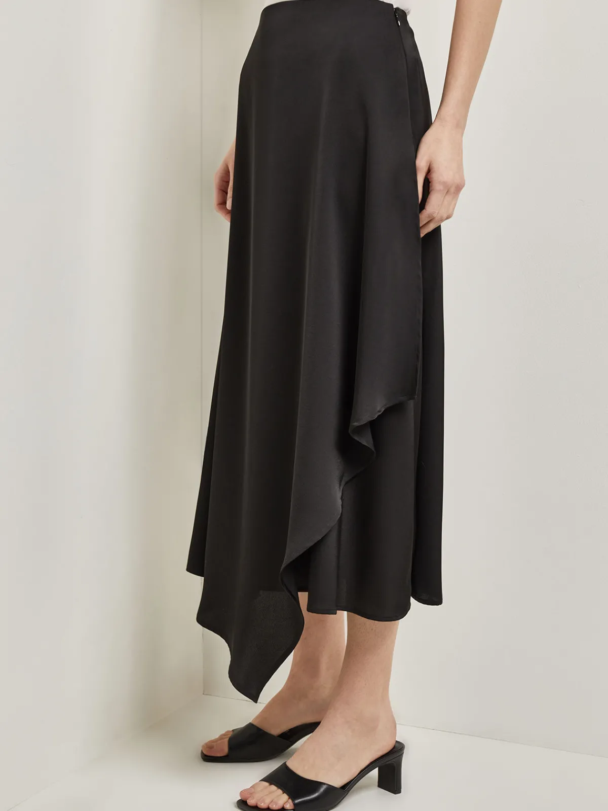 Skirts|Misook Asymmetrical Charmeuse Maxi Skirt Black