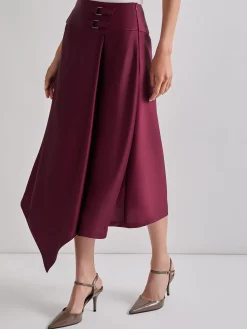 Skirts|Misook Asymmetrical Crepe de Chine Maxi Skirt Sangria