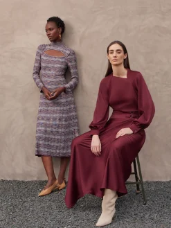 Blouses & Shirts|Tops & Tees|Misook Asymmetrical Neckline Crepe de Chine Blouse Sangria