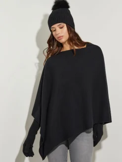 Jackets & Coats|Tops & Tees|Misook Asymmetrical Poncho - Cashmere Poncho | Black