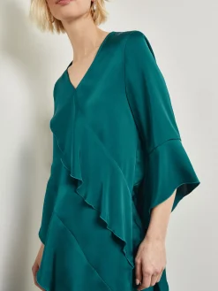 Blouses & Shirts|Tops & Tees|Misook Asymmetrical Ruffle Blouse - Crepe De Chine Spruce