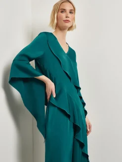 Blouses & Shirts|Tops & Tees|Misook Asymmetrical Ruffle Blouse - Crepe De Chine Spruce
