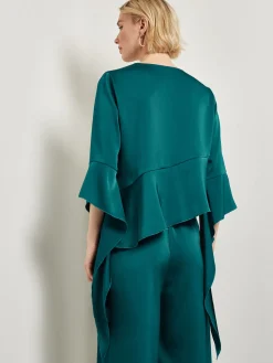 Blouses & Shirts|Tops & Tees|Misook Asymmetrical Ruffle Blouse - Crepe De Chine Spruce