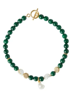 Accessories|Necklaces|Misook Baroque Mother of Pearl and Green Jade Necklace GreenJade