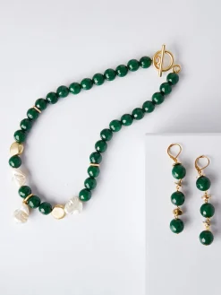 Accessories|Necklaces|Misook Baroque Mother of Pearl and Green Jade Necklace GreenJade