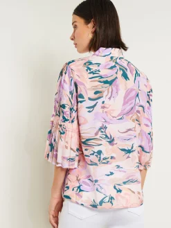 Blouses & Shirts|Tops & Tees|Misook Bell Sleeve Blouse - Pleated Blouse | RosePetal/Macchiato/LavenderField/Spruce/Biscotti/White