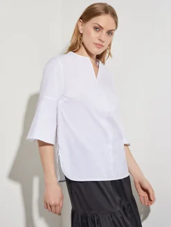 Blouses & Shirts|Tops & Tees|Misook Bell Sleeve Cotton Blend Blouse White