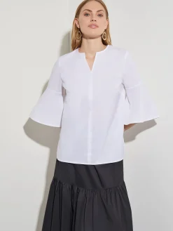 Blouses & Shirts|Tops & Tees|Misook Bell Sleeve Cotton Blend Blouse White