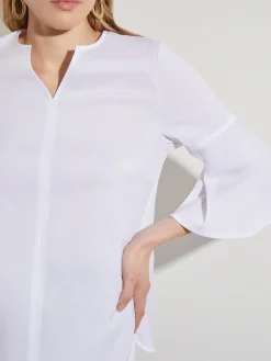 Blouses & Shirts|Tops & Tees|Misook Bell Sleeve Cotton Blend Blouse White