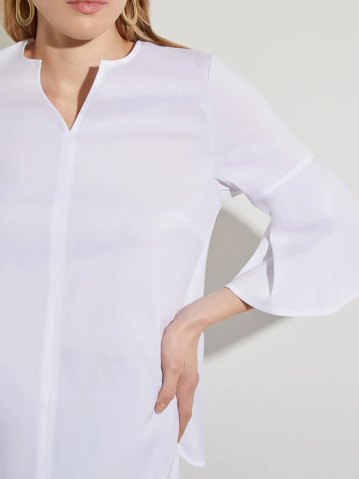 Blouses & Shirts|Tops & Tees|Misook Bell Sleeve Cotton Blend Blouse White