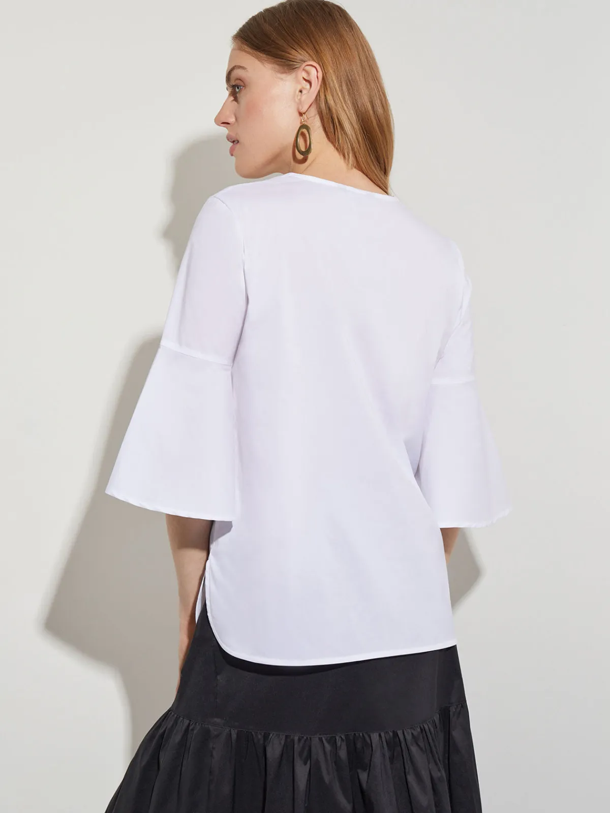 Blouses & Shirts|Tops & Tees|Misook Bell Sleeve Cotton Blend Blouse White