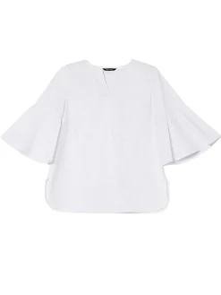 Blouses & Shirts|Tops & Tees|Misook Bell Sleeve Cotton Blend Blouse White
