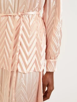 Blouses & Shirts|Tops & Tees|Misook Belted Blouse - Chevron Textured Crepe de Chine PorcelainPink