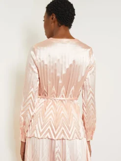Blouses & Shirts|Tops & Tees|Misook Belted Blouse - Chevron Textured Crepe de Chine PorcelainPink