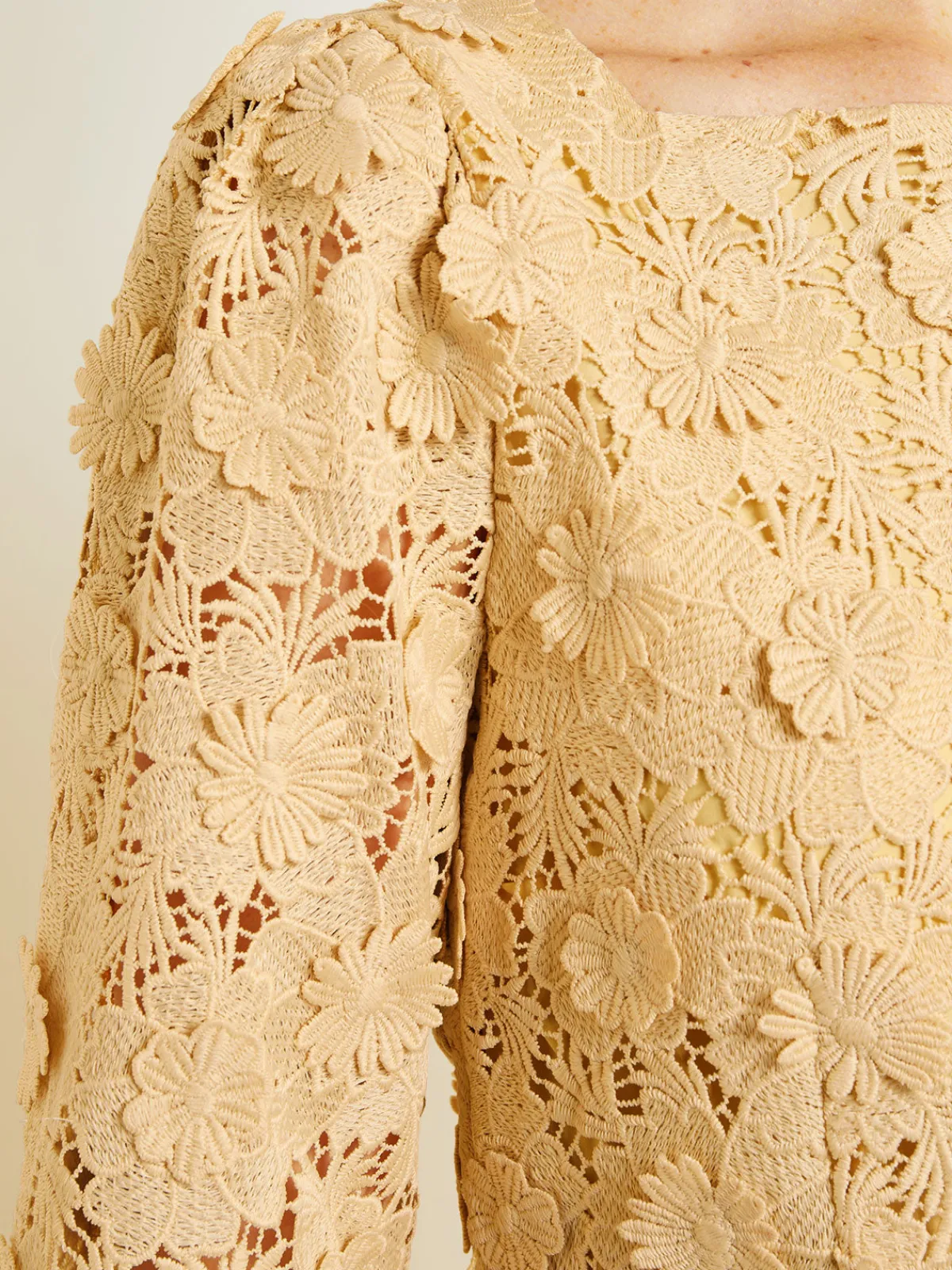 Blouses & Shirts|Tops & Tees|Misook Belted Button Front Blouse - Floral Applique Woven PaleGold