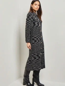 Dresses|Misook Belted Button Front Tweed Knit Midi Dress Black/NewIvory