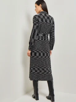 Dresses|Misook Belted Button Front Tweed Knit Midi Dress Black/NewIvory