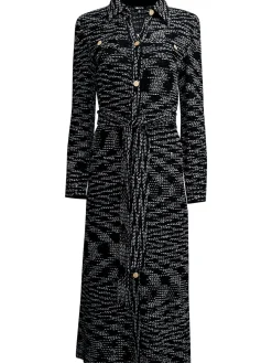 Dresses|Misook Belted Button Front Tweed Knit Midi Dress Black/NewIvory