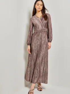 Dresses|Misook Bishop Sleeve Jacquard Knit Maxi Dress Mahogany/VenetianRose/Black