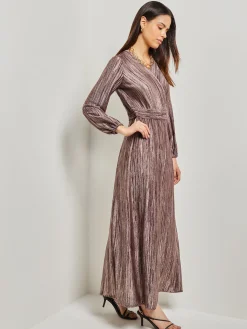 Dresses|Misook Bishop Sleeve Jacquard Knit Maxi Dress Mahogany/VenetianRose/Black