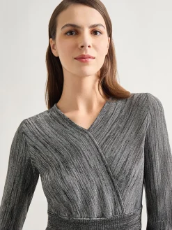 Dresses|Misook Bishop Sleeve Jacquard Knit Maxi Dress Black/Mink/Silver